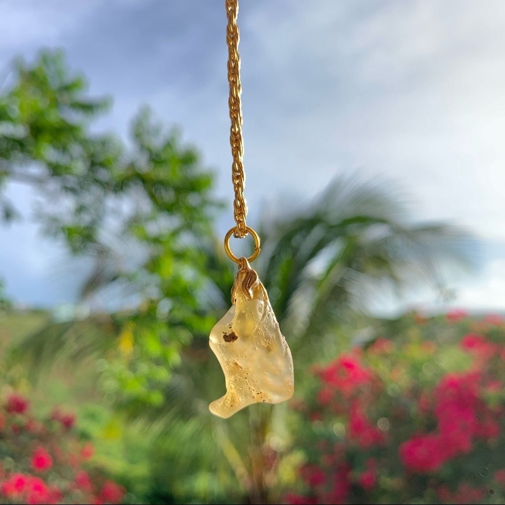 Yellow bonfire sea glass necklace bohemian jewelry